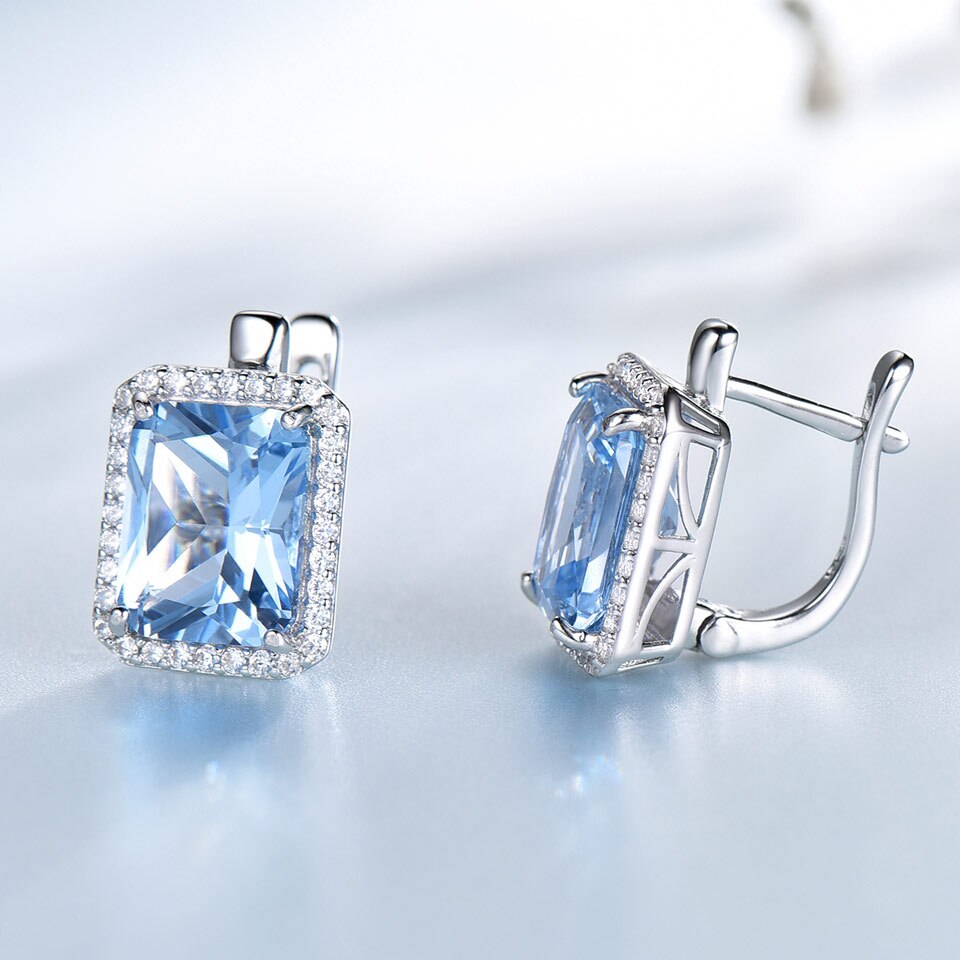Luxury Nano Sky Blue Topaz Gemstone Clip On Earrings