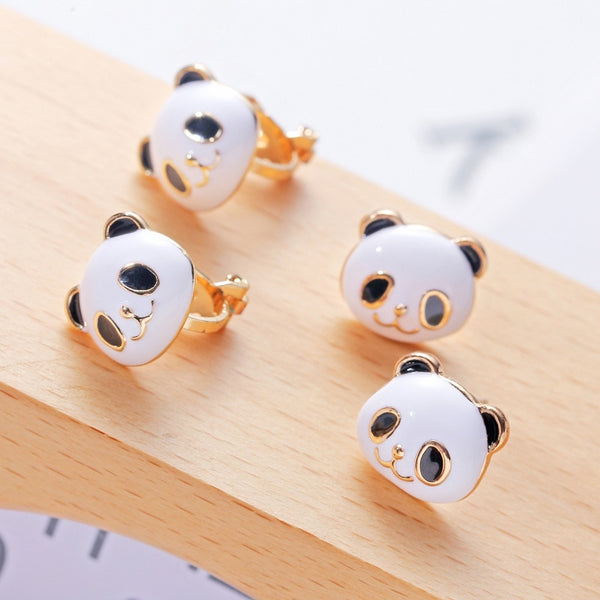 Korea Style Cartoon panda clip on earrings non pierced