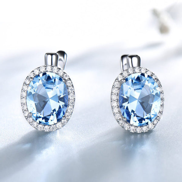 Pendientes de clip con topacio azul cielo nano