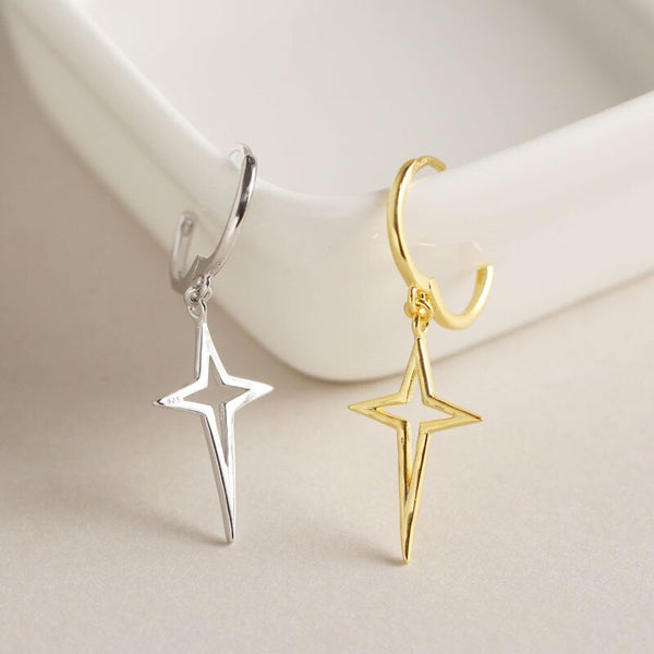 Pendientes de clip de plata 925 con cruz geométrica minimalista para mujer