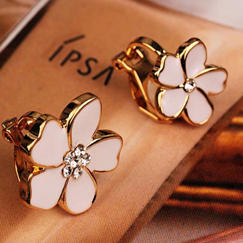 Korea Style Flower Shape Enamel Clip on Earrings