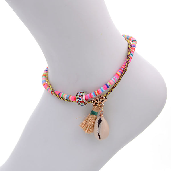 Tobilleras de concha hechas a mano, tobilleras bohemias para mujer
