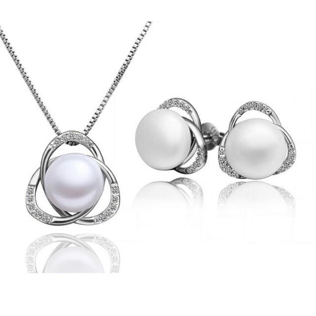 crystal women freshwater Pearl triangle pendant Jewelry Sets