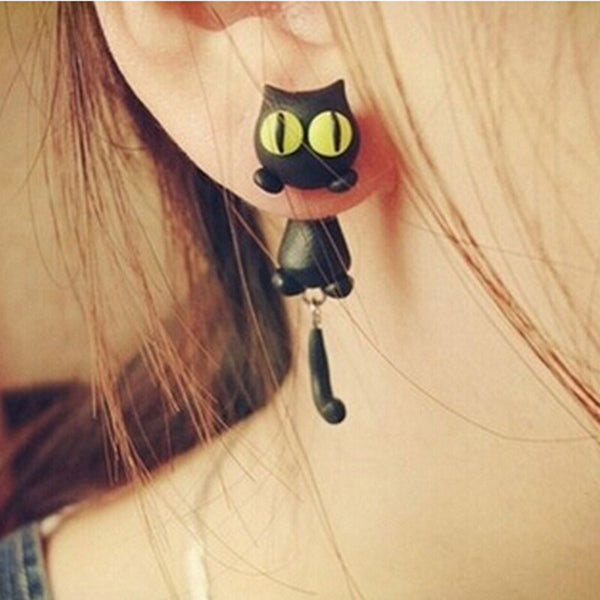 1 par de pendientes de gato lindos con ojos amarillos hechos a mano de nuevo diseño