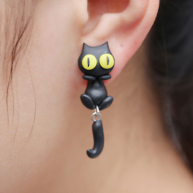 1 pair New Design Handmade yellow eyes Cute Cat Stud Earring