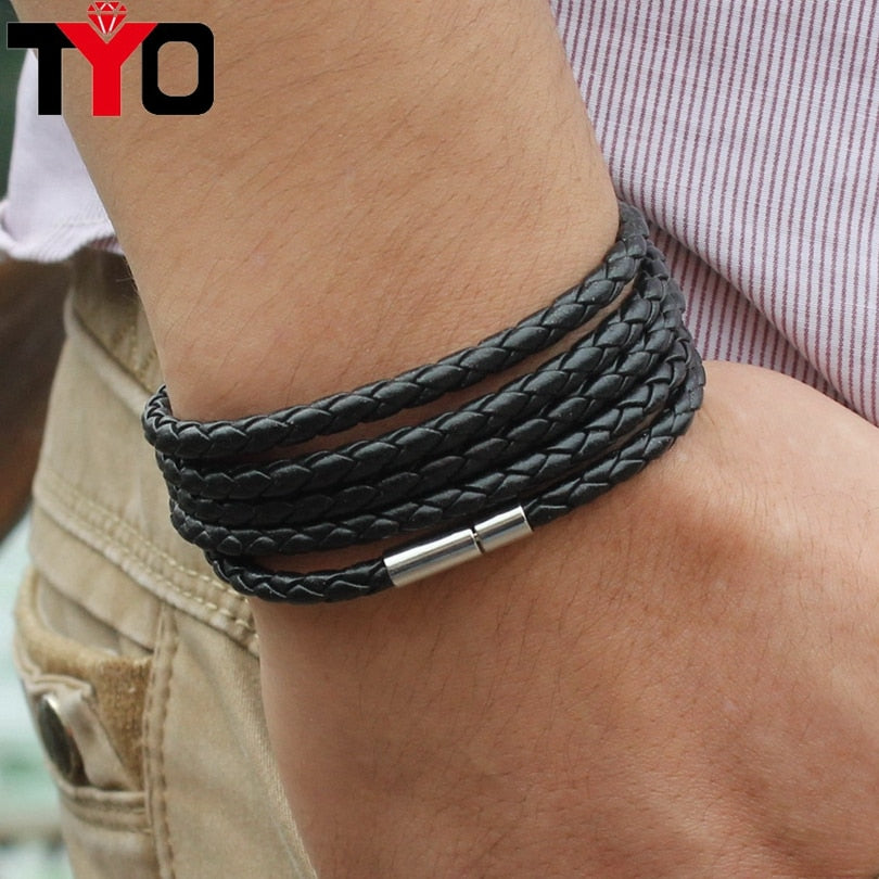 New Fashion  5 Layer Leather Round Rope Turn Buckle Bracelet