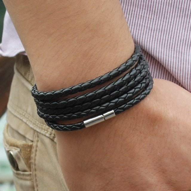 New Fashion  5 Layer Leather Round Rope Turn Buckle Bracelet