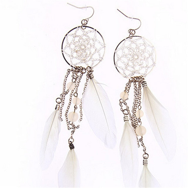 Long Design Dream Catcher Drop Earrings