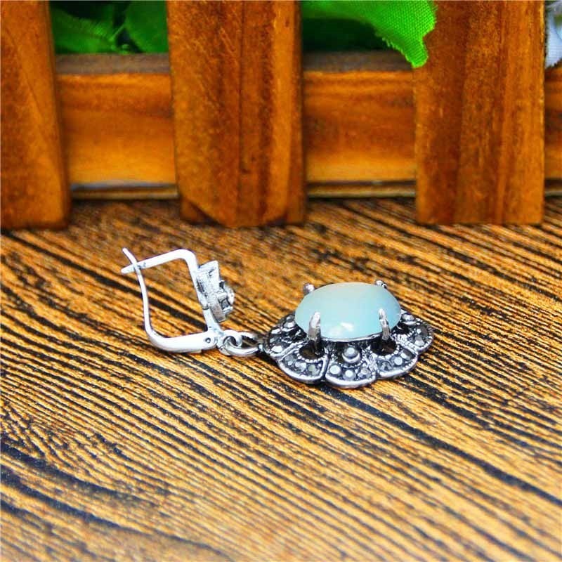 Oval Transparent Opal Necklace Earrings Jewelry Set