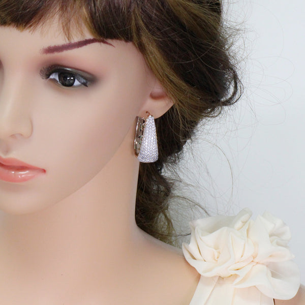 Micro Pave AAA Cubic Zirconia Elegant Rose Gold Color Women Long Big Hoop Earrings
