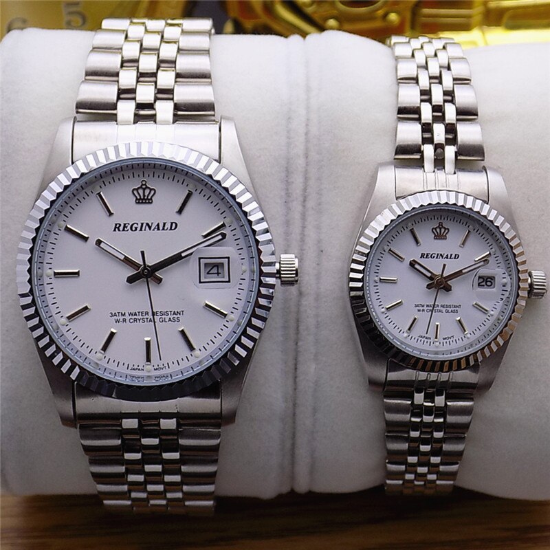 Luxury  Silver Stainless Steel Watch Waterproof Quartz Wristwatch Clock