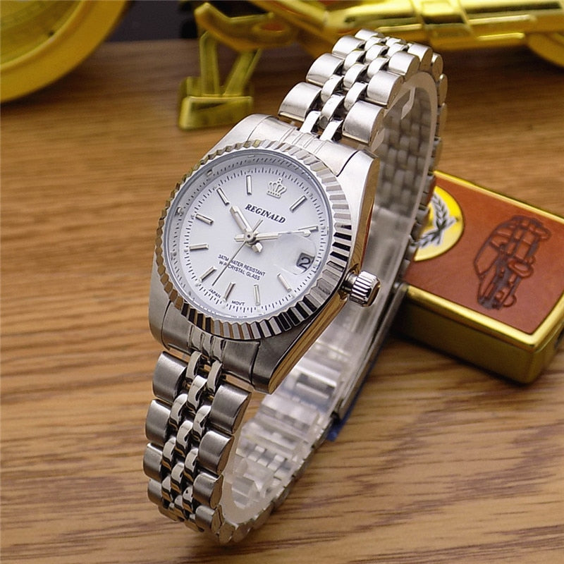 Luxury  Silver Stainless Steel Watch Waterproof Quartz Wristwatch Clock