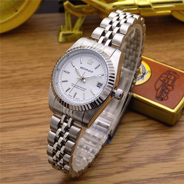Luxury  Silver Stainless Steel Watch Waterproof Quartz Wristwatch Clock