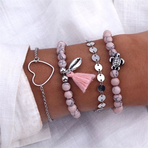 Conjunto de pulseras vintage de corazón para mujer