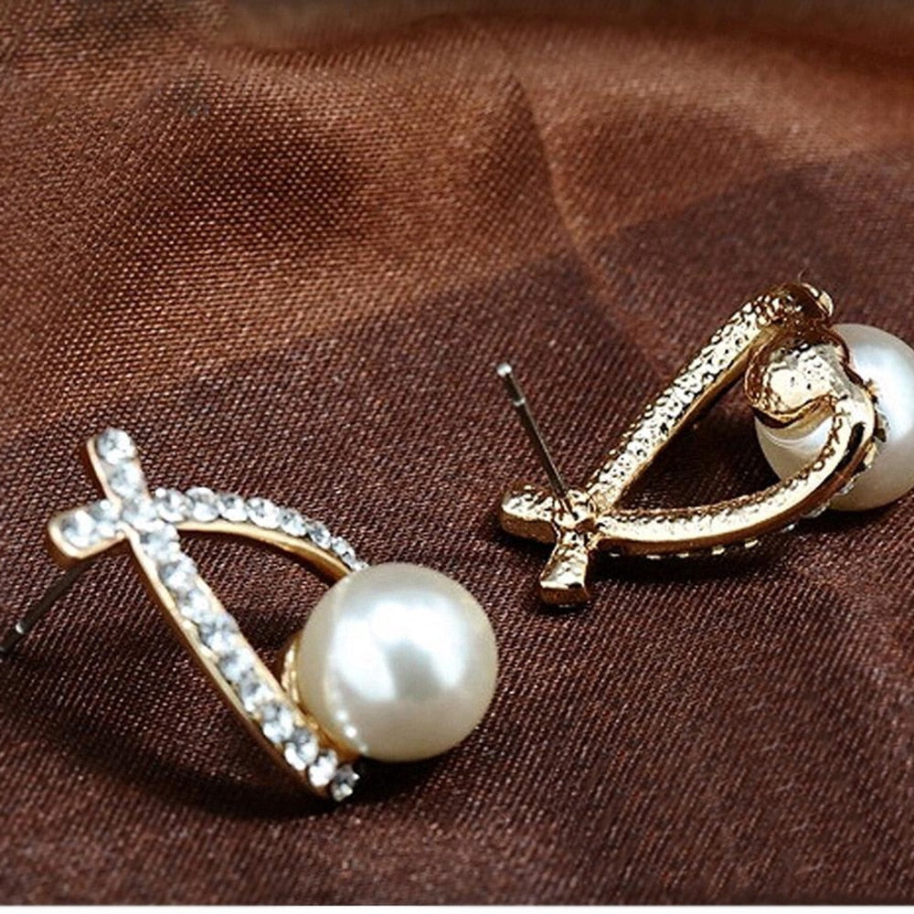 Fashion Gold Silver Color Cross Crystal Stud Earrings