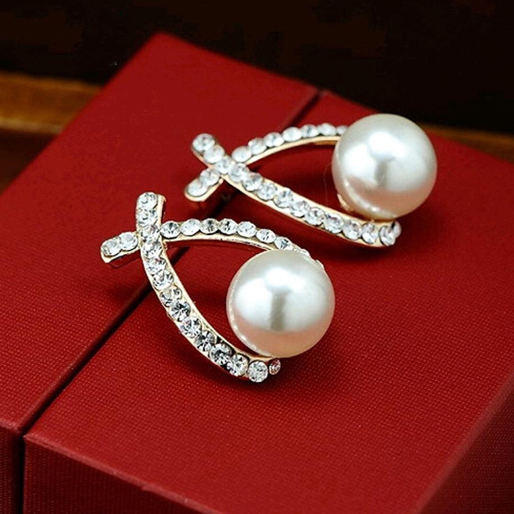 Fashion Gold Silver Color Cross Crystal Stud Earrings