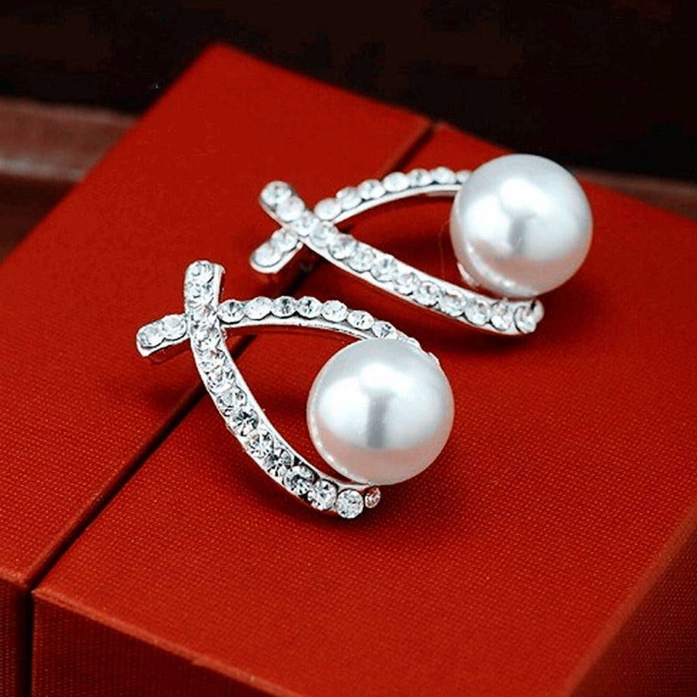 Fashion Gold Silver Color Cross Crystal Stud Earrings
