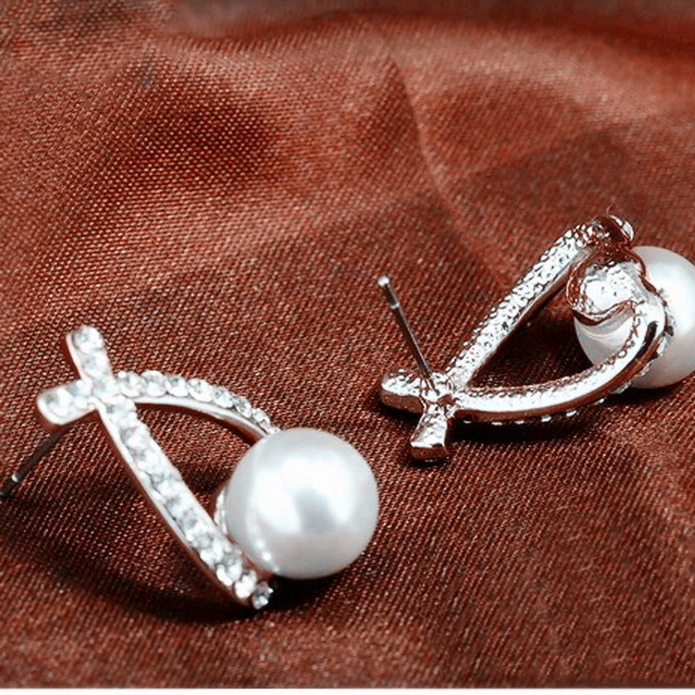 Fashion Gold Silver Color Cross Crystal Stud Earrings