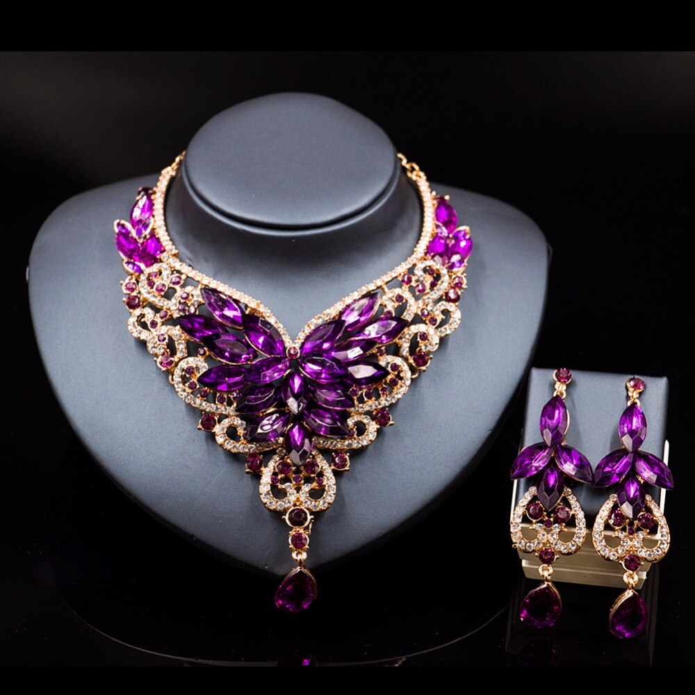 vintage crystal jewelry Flower Statement Necklace earings For Women