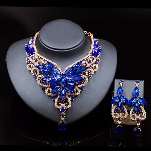 Pendientes de collar con declaración de flores y joyas de cristal vintage para mujer