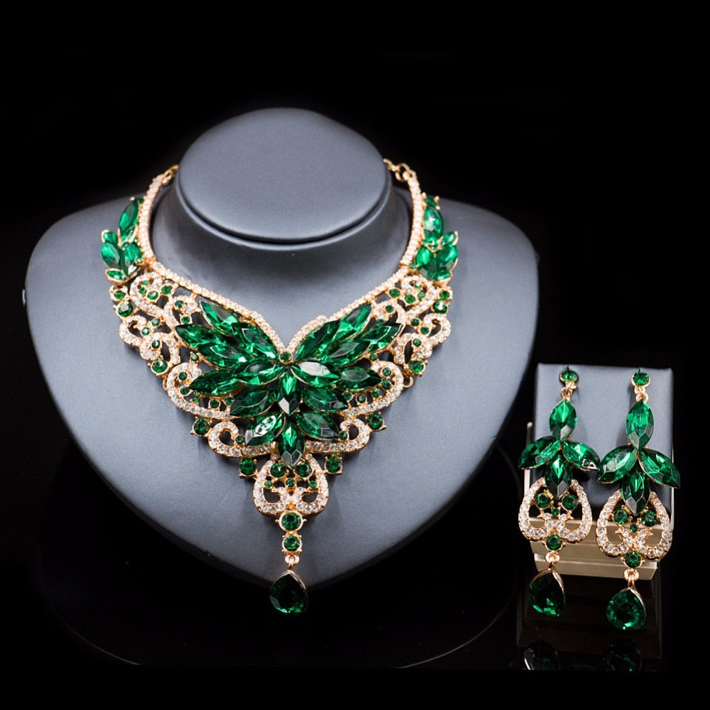 vintage crystal jewelry Flower Statement Necklace earings For Women