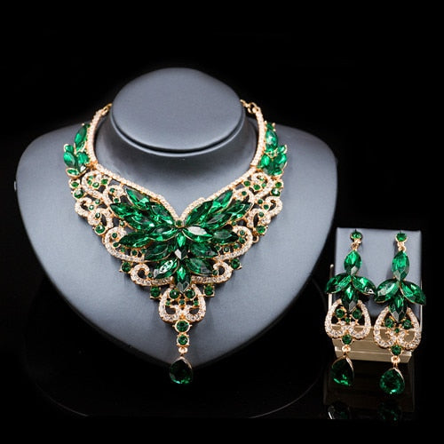vintage crystal jewelry Flower Statement Necklace earings For Women