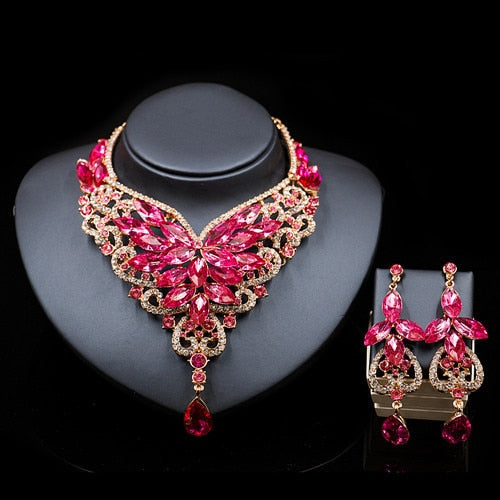 vintage crystal jewelry Flower Statement Necklace earings For Women