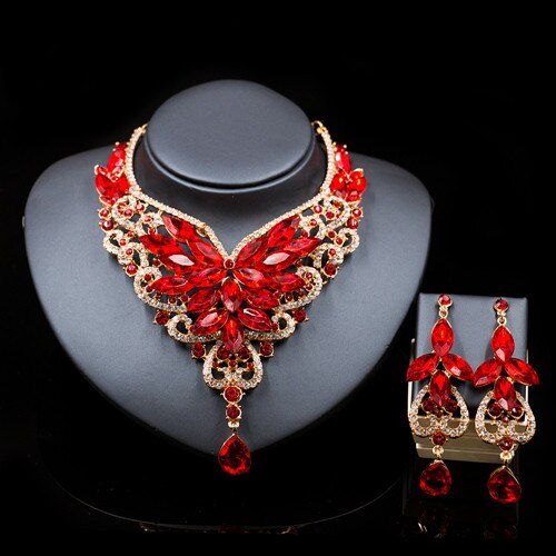 vintage crystal jewelry Flower Statement Necklace earings For Women