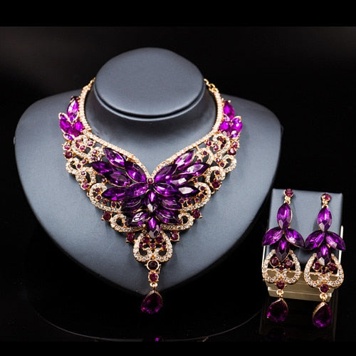 vintage crystal jewelry Flower Statement Necklace earings For Women
