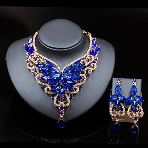 vintage crystal jewelry Flower Statement Necklace earings For Women