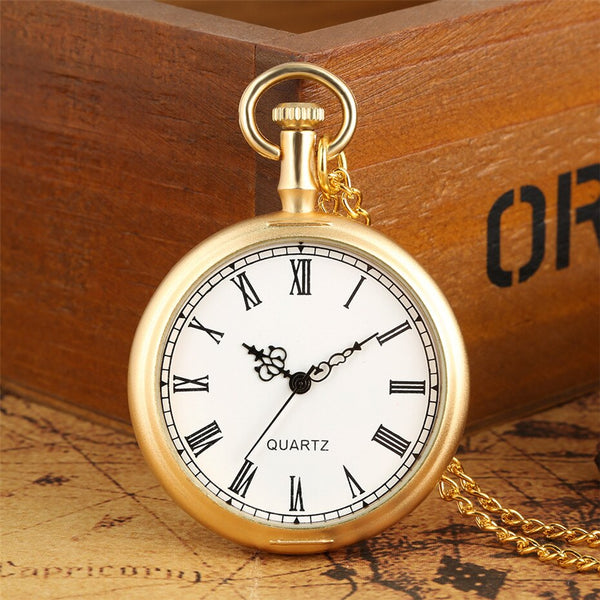 Exquisito reloj de bolsillo de cuarzo con esfera abierta y números romanos, pantalla analógica, reloj colgante