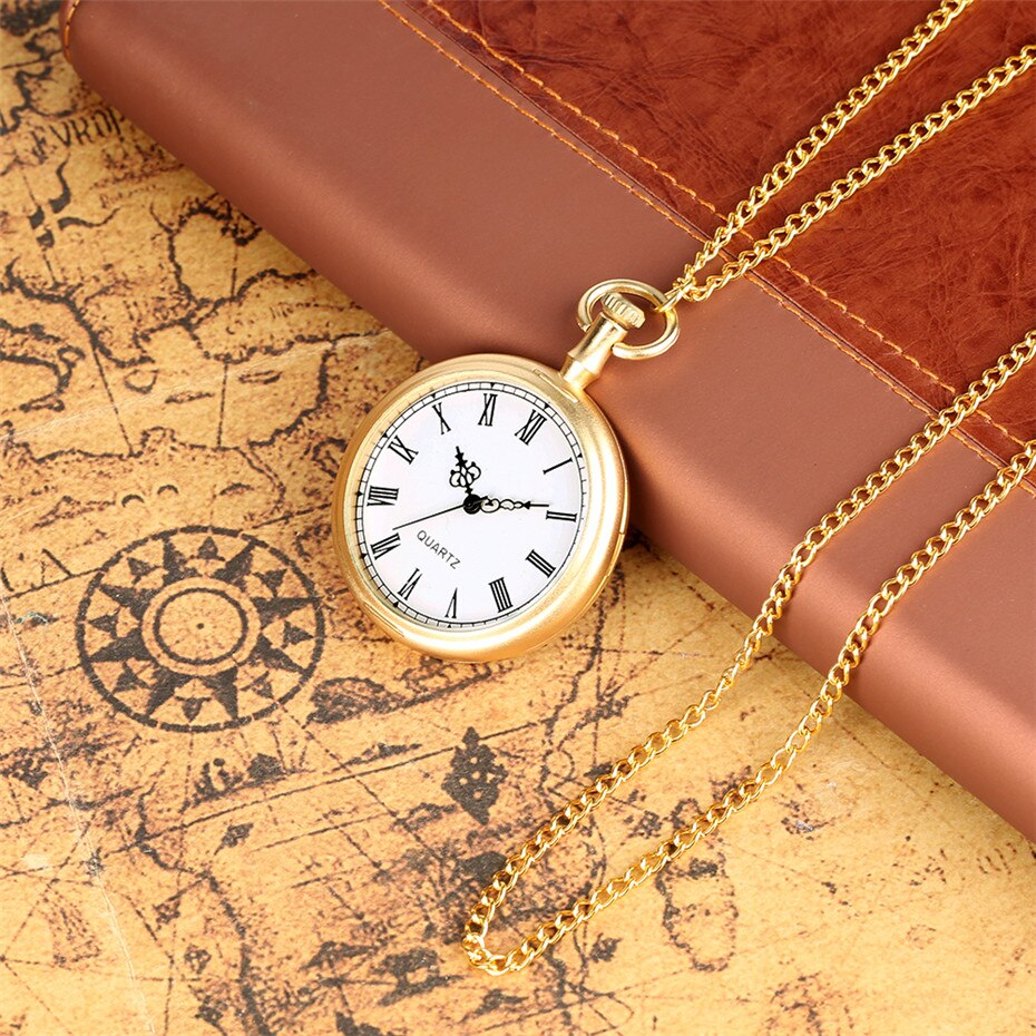Exquisite Open Face Quartz Pocket Watch Roman Numbers Analog Display Pendant Clock