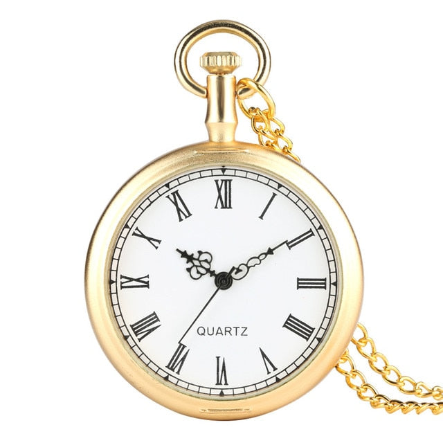 Exquisite Open Face Quartz Pocket Watch Roman Numbers Analog Display Pendant Clock