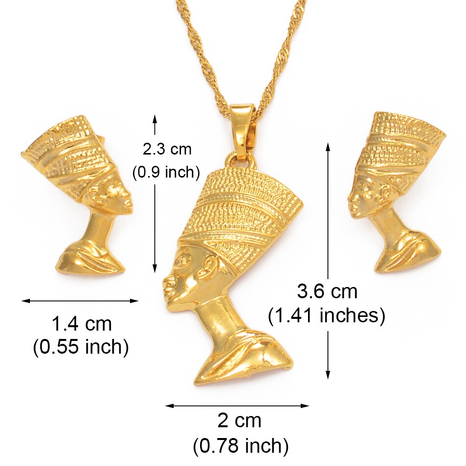 Egyptian Queen Nefertiti Pendant Necklace & Earrings Sets
