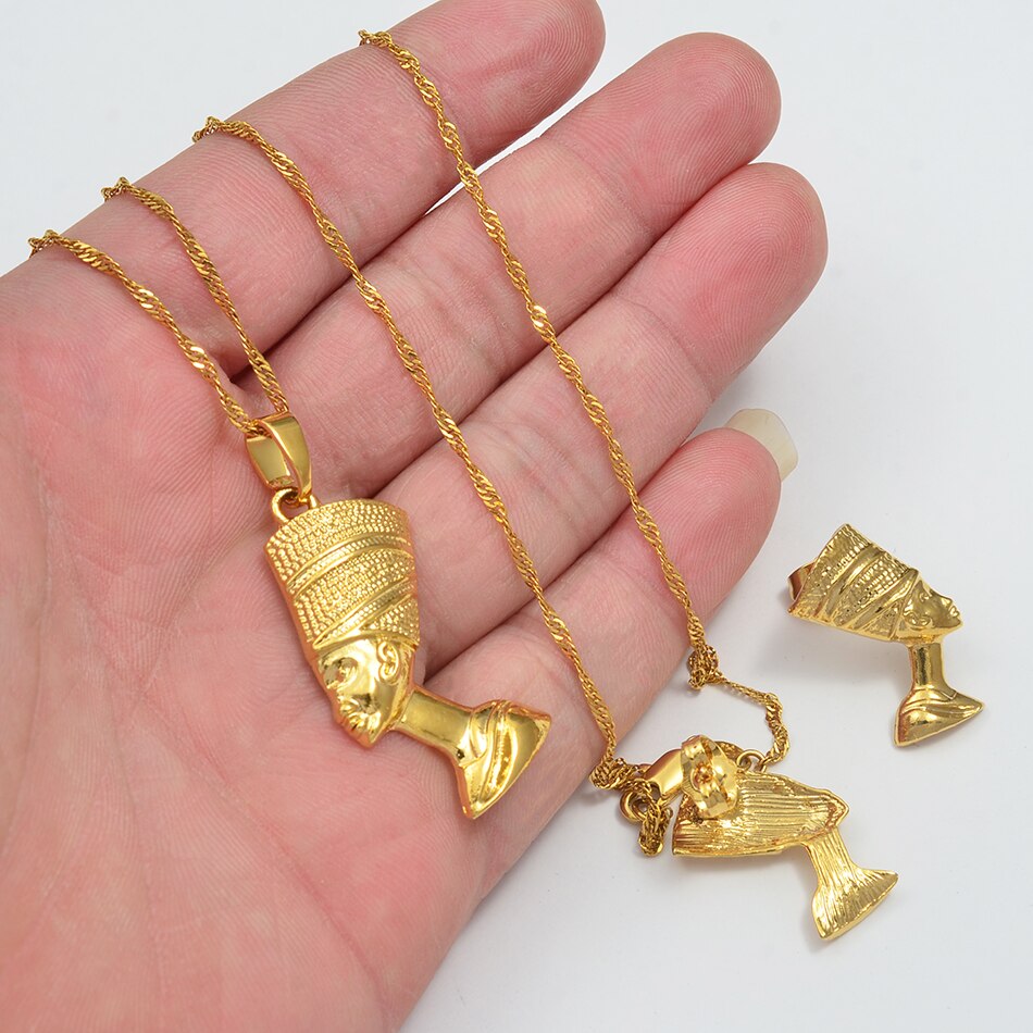 Egyptian Queen Nefertiti Pendant Necklace & Earrings Sets
