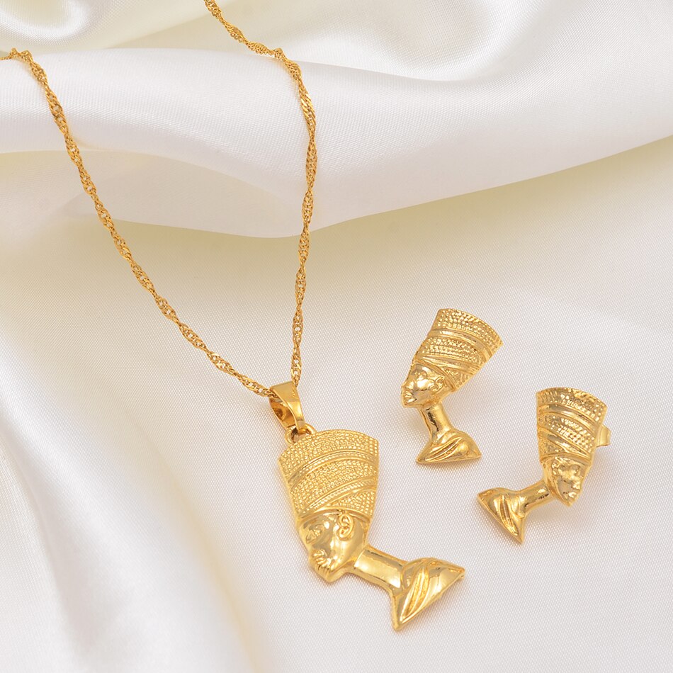 Egyptian Queen Nefertiti Pendant Necklace & Earrings Sets
