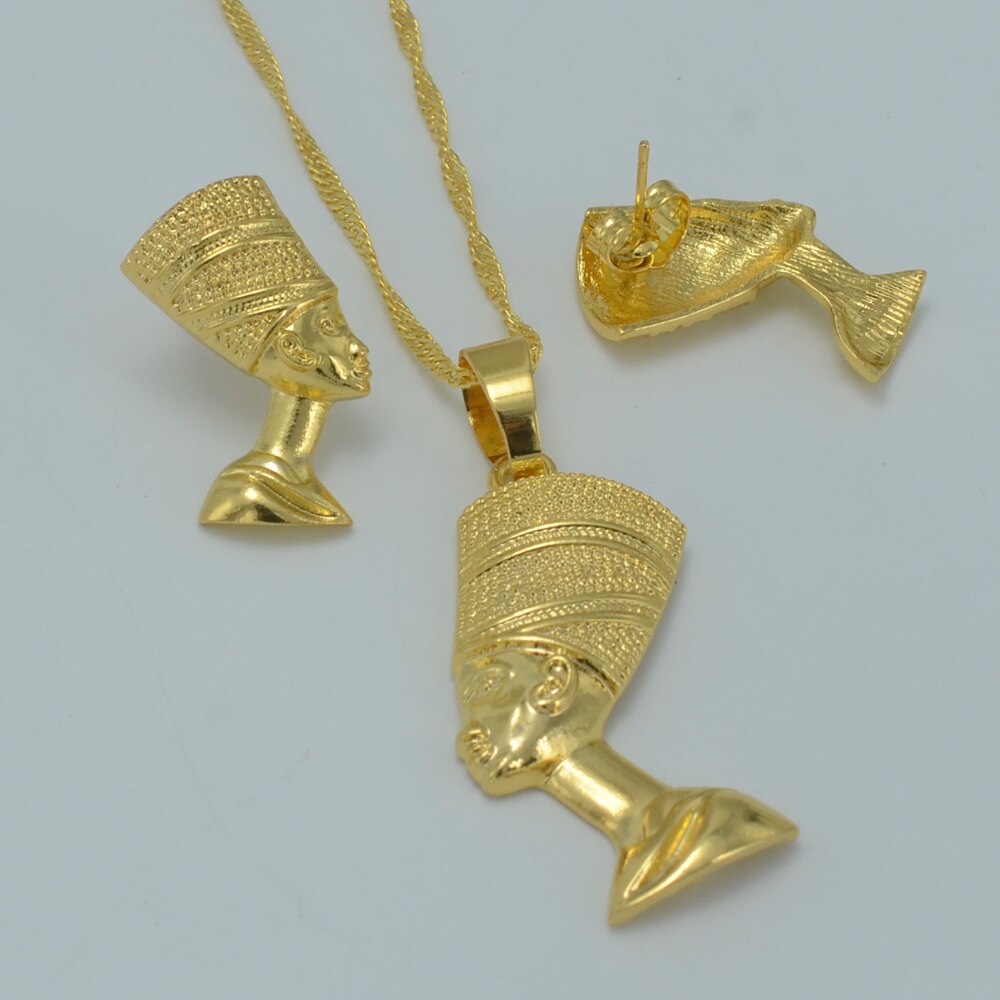 Egyptian Queen Nefertiti Pendant Necklace & Earrings Sets