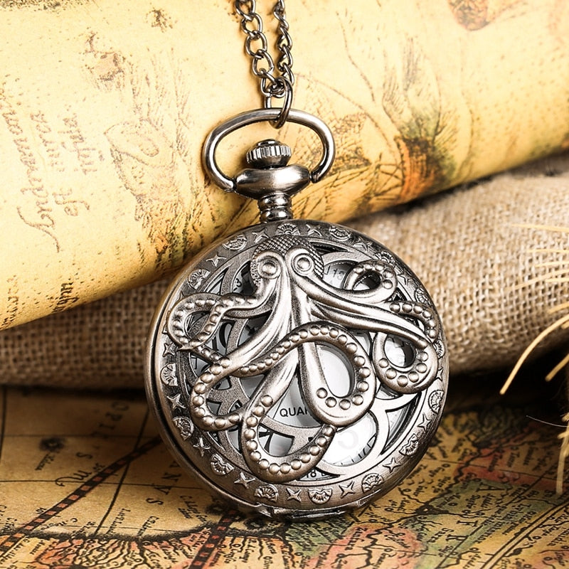 Retro Octopus Hollow Cover Quartz Pocket Watch