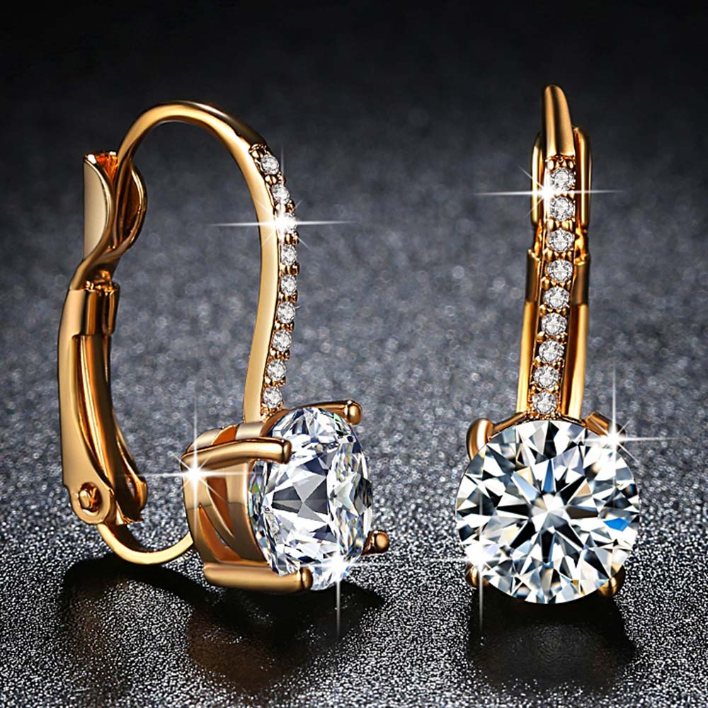 Yellow Gold Color Clear Brilliant AAA Zircon Jewelry Fashion Clip Earrings