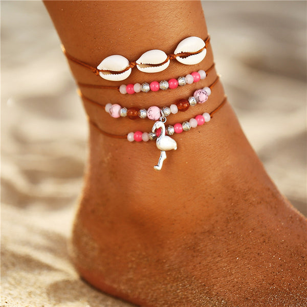 Tobillero ajustable de macramé con forma de mejillón y concha de mar