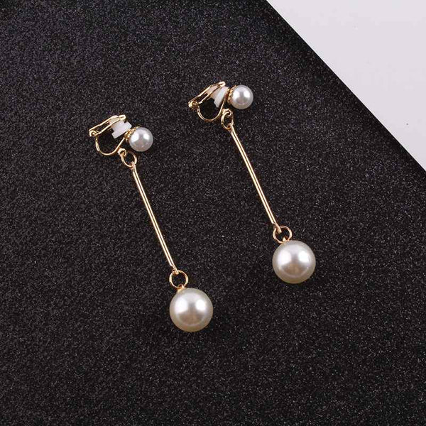 Pendientes elegantes con clip de perlas de imitación, regalo de fiesta de bodas de moda