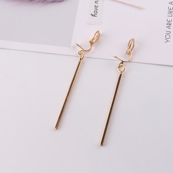 Korea Style 2 color Metal Strip Clip On Earrings Women