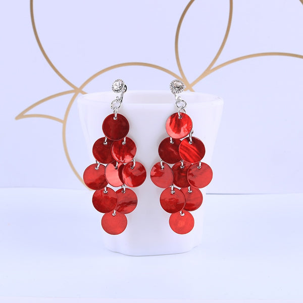 Pendientes vintage de clip con disco de concha natural multicapa de colores