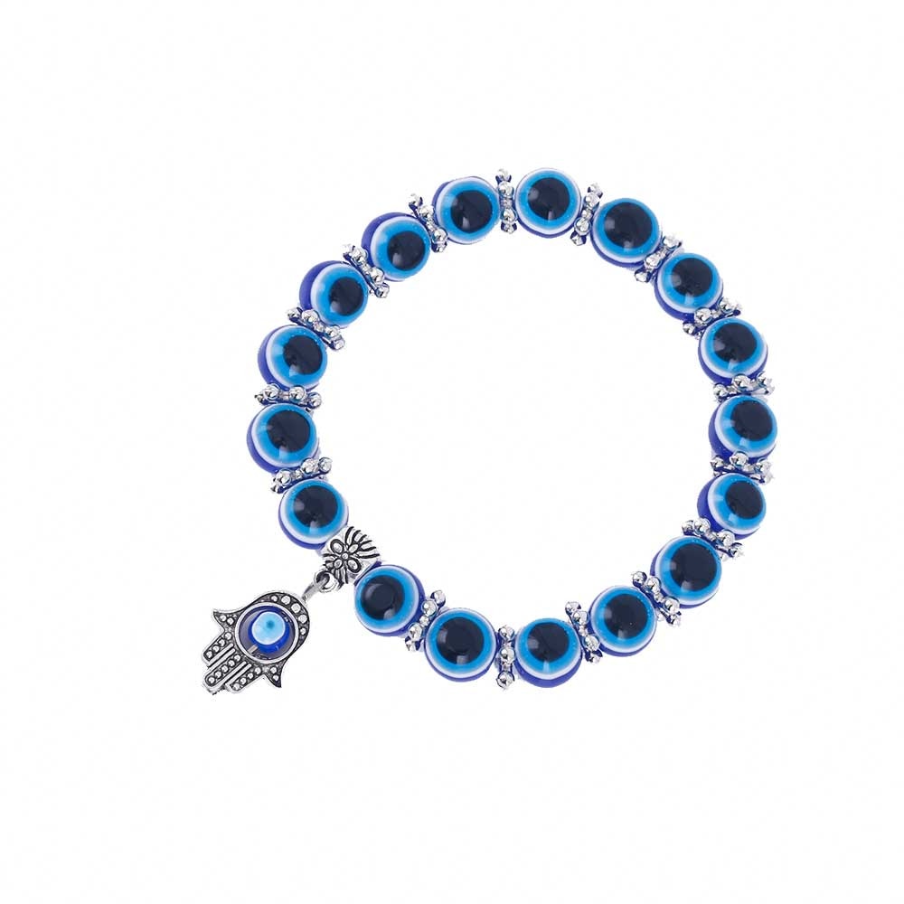 Fashion Silver Color Blue Evil Eye  Fatima Palm Bracelets for Women