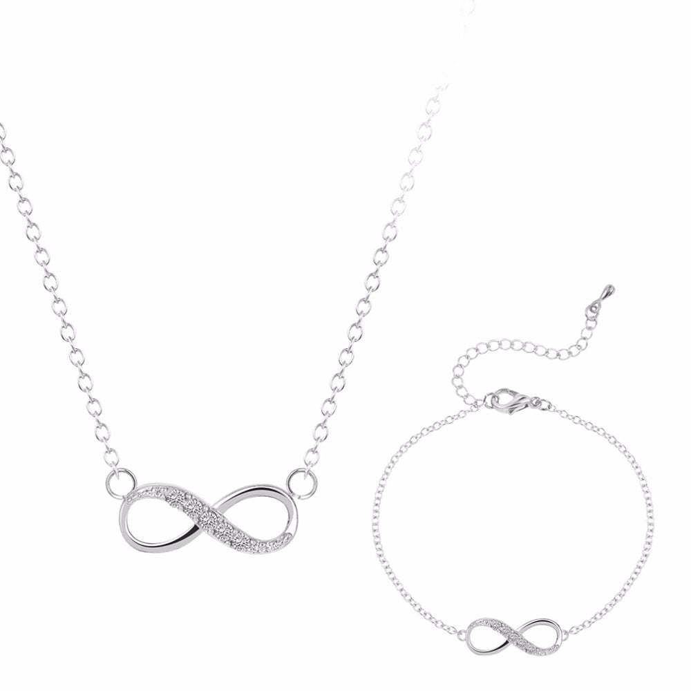 New Infinity Cross Crystal Dangle Bracelet Necklace Sets