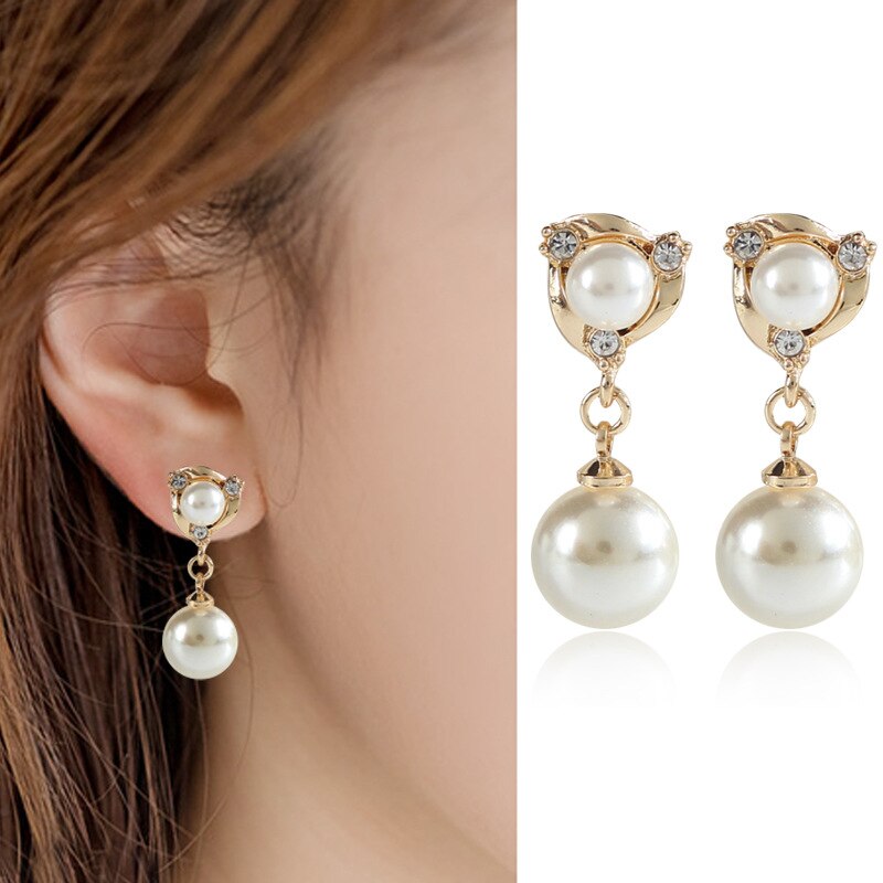 Elegant Rhinestone Pearl Waterdrop Earrings