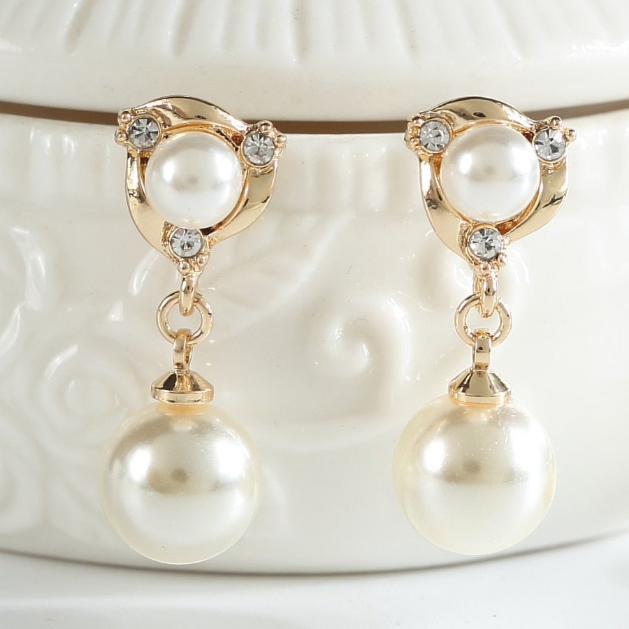 Elegant Rhinestone Pearl Waterdrop Earrings