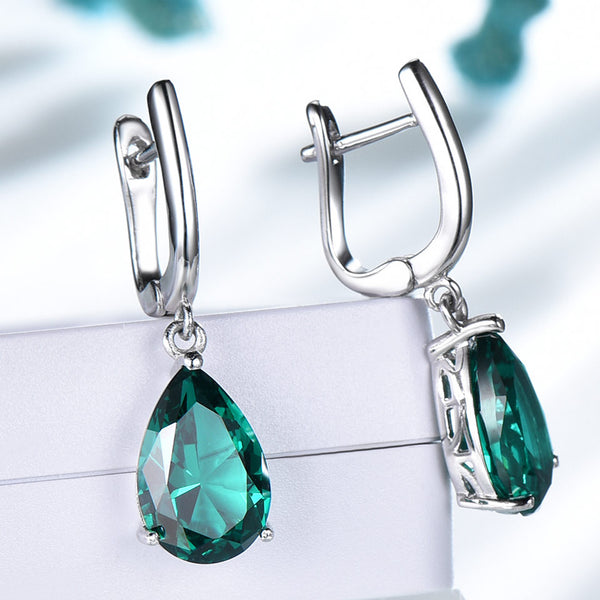 Pendientes de clip con piedra preciosa esmeralda verde creada para mujer