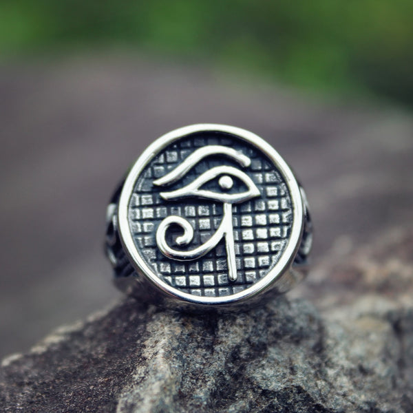 Mens Silver Color Egypt Pharaoh Eye of Horus Ankh 316L Stainless Steel Biker Rings