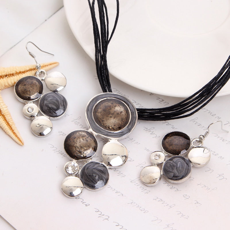 Geometry Circle Pendant Necklace Earring Sets